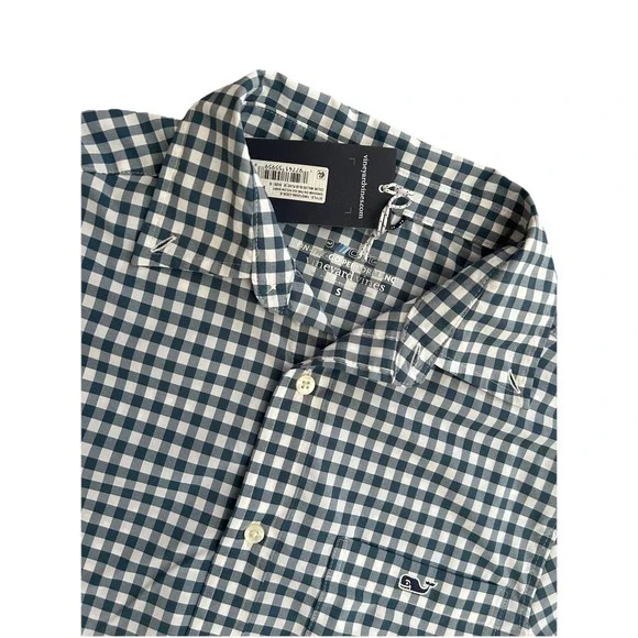 Vineyard Vines OTG Blue‎ Gingham Check Shirt S NWT Stretch Quick Dry Nylon